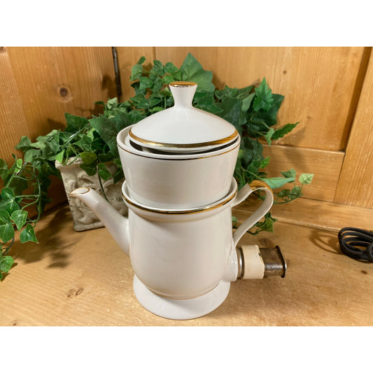 Vintage White Porcelain Electric Tea/Coffee Pot with Gold Trim | Cord Included | Cottagecore Kitchen Decor | Electric Tea Kettle Set
