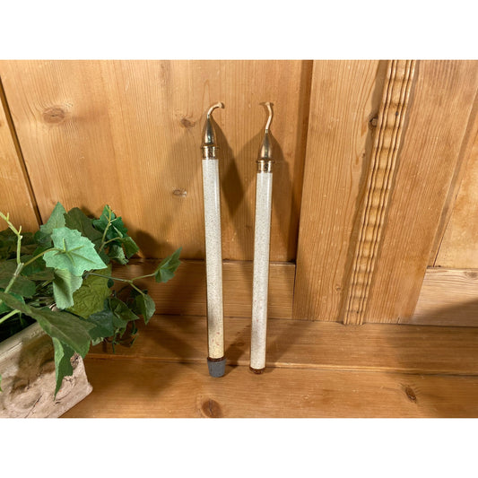 Vintage White + Gold Aluminum Candlesticks - Set of 2 | Gold Flecked Metal Faux Candles (one is missing bottom) | Midcentury Modern Decor
