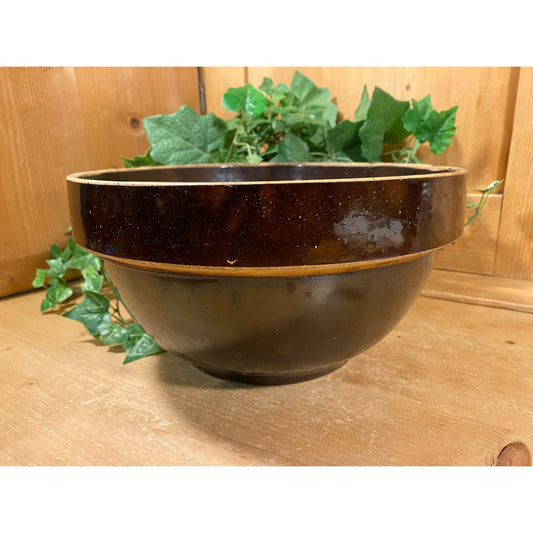 Vintage Brown Stoneware Mixing Bowl | Large Stoneware Bowl | Rustic Farmhouse Kitchen Decor | Primitives | Pottery Fruit Bowl | Neutrals