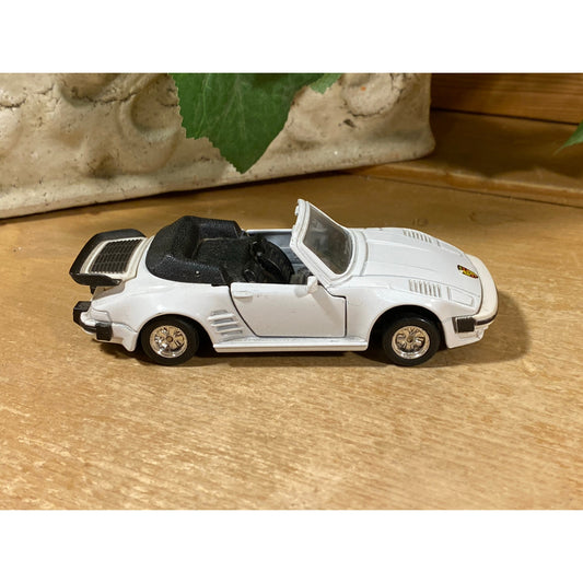Vintage Toy Car | White Convertible Porsche 911 Turbo Flat Nose Cabriolet | MC Toys | 1:36 Scale Model Car | Collectible Miniature Car