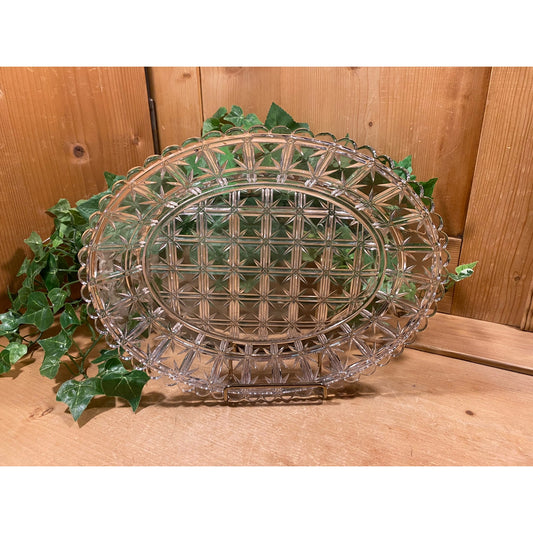 Vintage EAPG Clear Glass Oval Platter with Starburst Pattern | Shabby Chic Table Decor | Victorian Kitchen Decor | Clear Glass Oval Platter