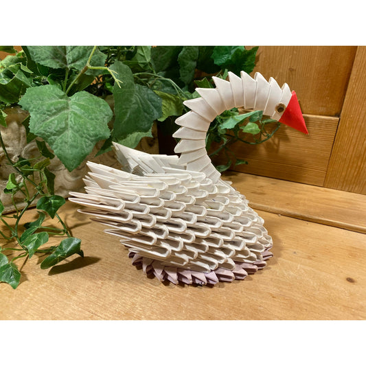 Vintage Handcrafted Origami Paper Swan | White Folded Paper Swan | Cottagecore Shelf Decor | Origami Swan Art Sculpture | Swans | Bird Decor