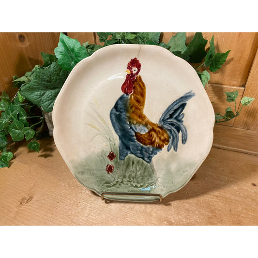 Vintage French Majolica Rooster Plate | Choisy-Le-Roi | Made In France | Farmhouse Kitchen Decor | Antique French Ceramic Chicken Plate