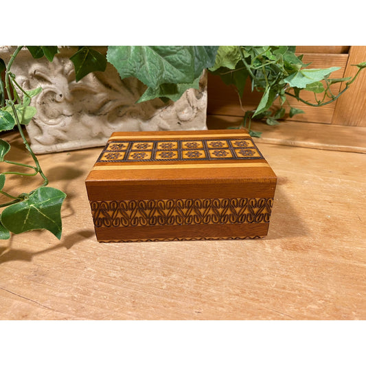 Vintage Wooden Trinket Box with Inlay | Wooden Jewelry Box | Boho Shelf Decor | Academia | Bohemian Vanity Decor | Small Wooden Treasure Box