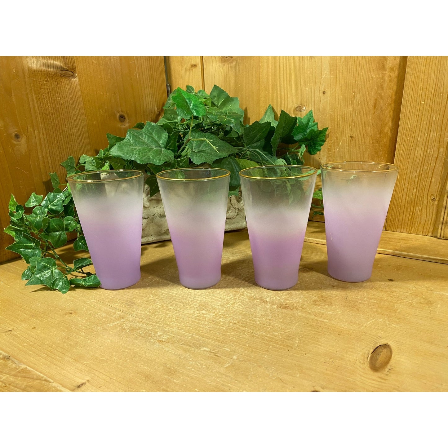 Vintage Ombre Frosted Lavender Glass Tumblers - Set of 4 | Blendo | Midcentury Modern Drinkware Set | Blendo Purple Frosted Drinking Glasses