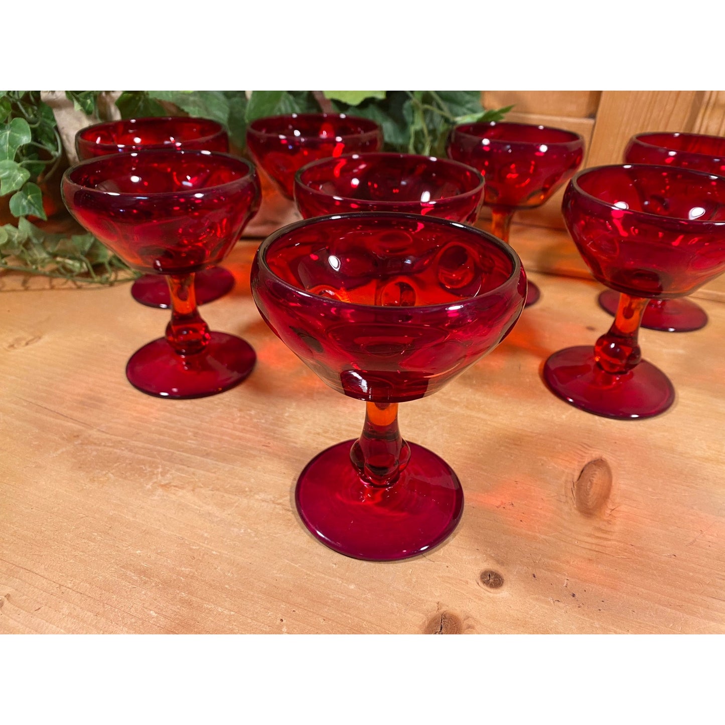 Vintage Ruby Red Champagne Glasses - Set of 8  | Popeye & Olive | Ruby Red Wine, Sherbet, Sorbet Glasses | Cottagecore Table Decor | MCM