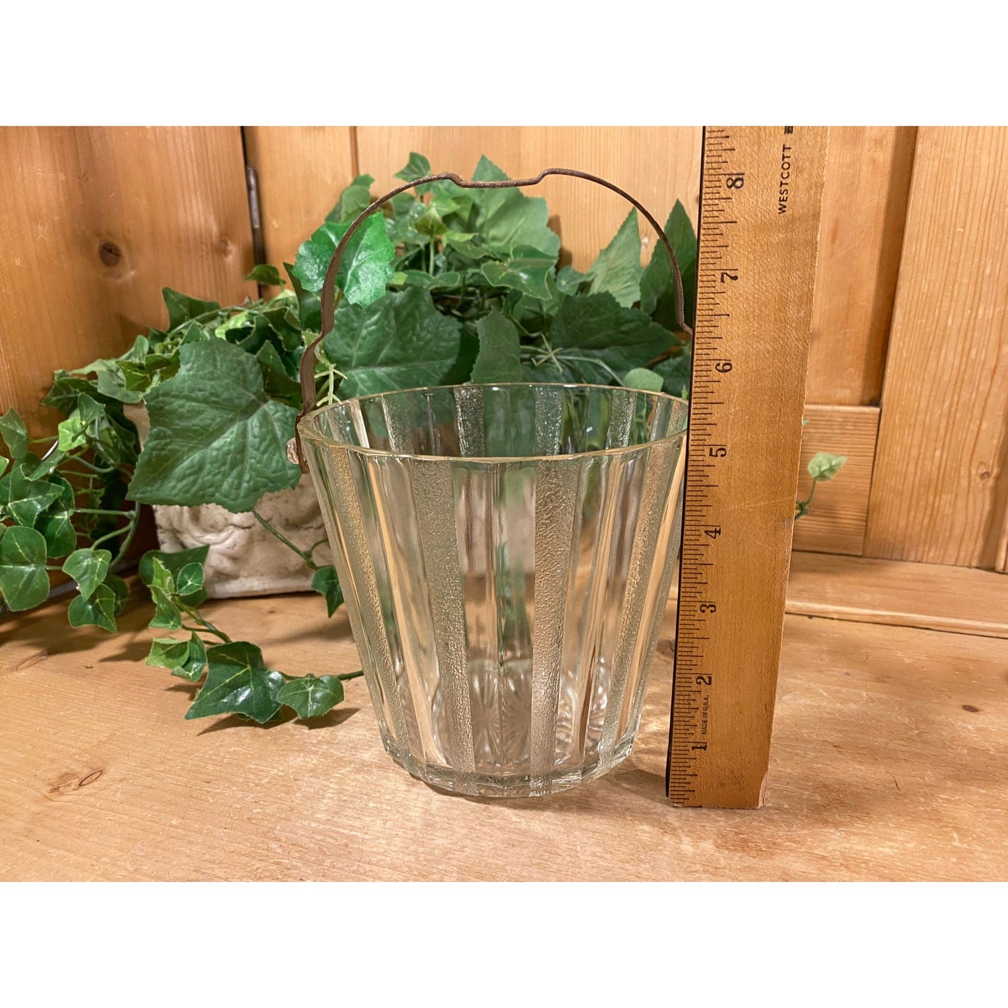 Vintage Round Textured Glass Ice Bucket with Metal Handle + Tongs | Wine Chiller | MCM | Champagne | Ice Bucket | 1970s | Midcentury Modern