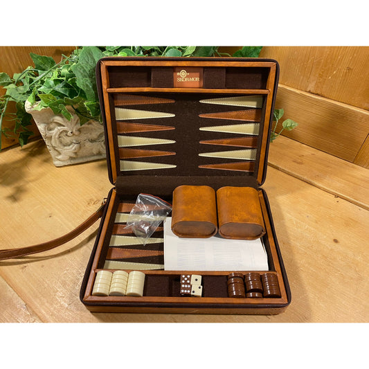 Vintage Travel Backgammon Game with Magnetic Pieces | Skor-Mor | Classic Boardgame | Retro Backgammon Travel Board | Brown Carrying Case