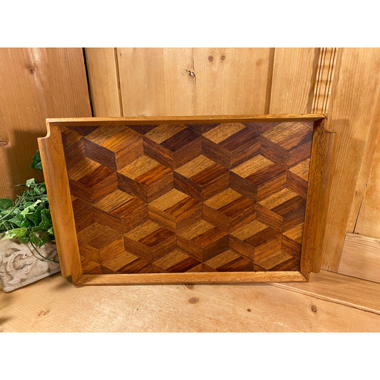 Vintage Parquet Wood Serving Tray with Handles | Wooden Breakfast Tray | Lap Tray | Made the Philippines | Farmhouse | Academia Table Decor