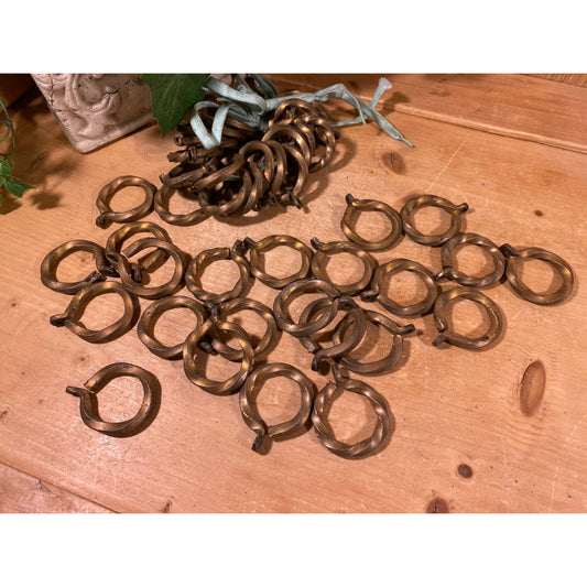 Vintage Twisty Brass Curtain Rings with Patina | Round Drapery Clip Rings | Vintage Hardware for Curtains/Drapes | Rustic Farmhouse Decor