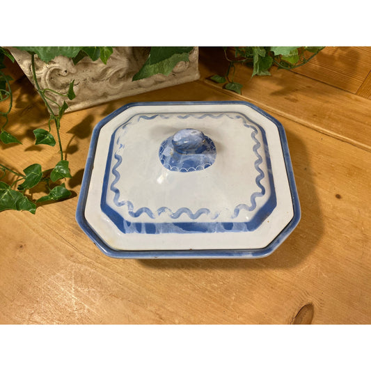 Vintage 1950s Klafrestrom Enameled Cast Iron Casserole Dish with Lid | Swedish Serving Dish | Blue + White Enamel | Cottagecore Kitchen