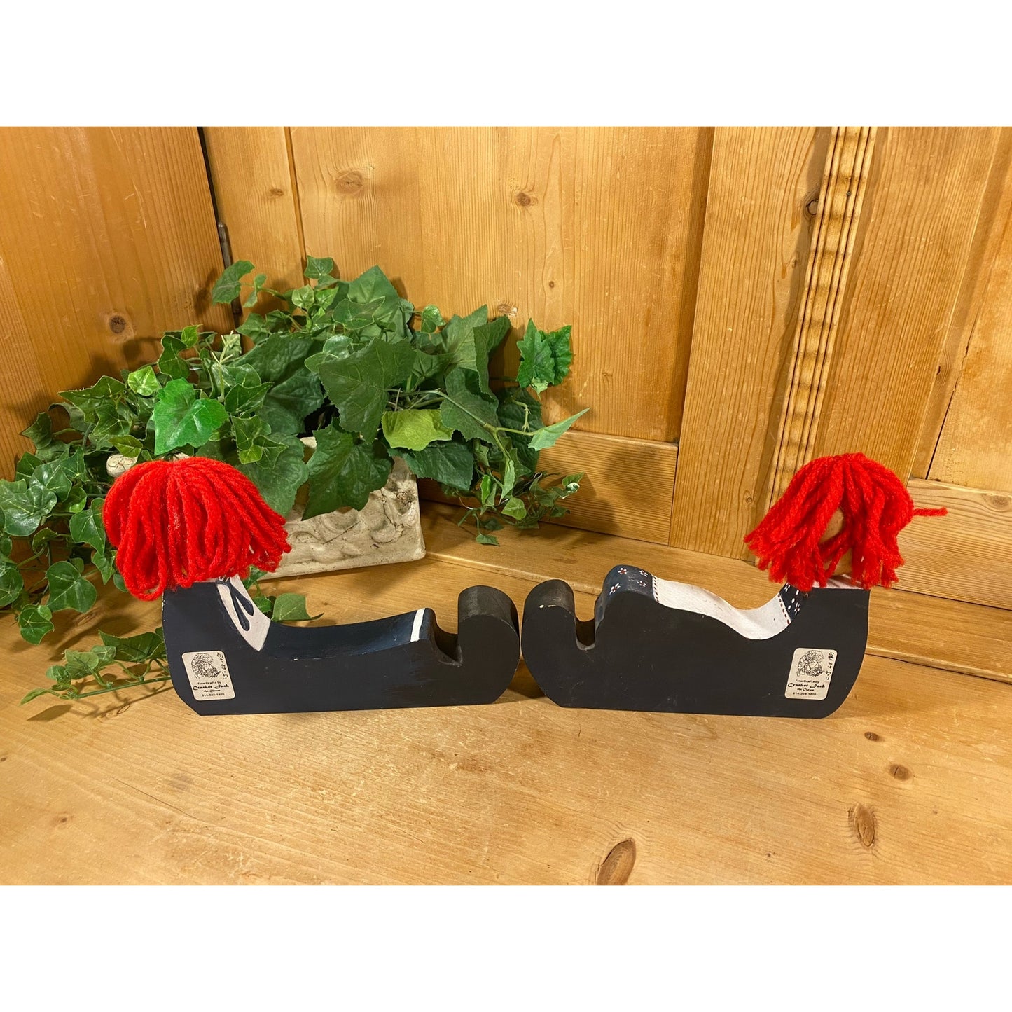 Vintage Raggedy Ann and Raggedy Andy Wooden Shelf Sitters with Yarn Hair - Set of 2 | Nursery Decor | Raggedy Ann & Andy Wood Doll Bookends