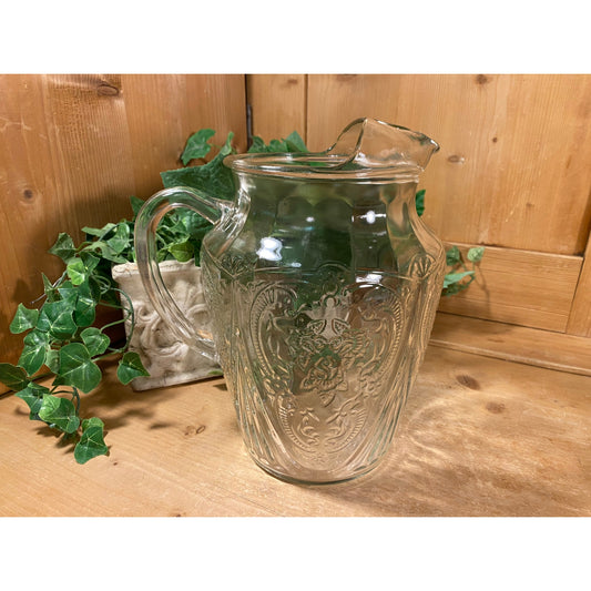 Vintage Hazel Atlas Royal Lace Water Pitcher with Ice Lip | Clear Depression Glass Pitcher | Midcentury Modern Kitchen Decor | Cottagecore