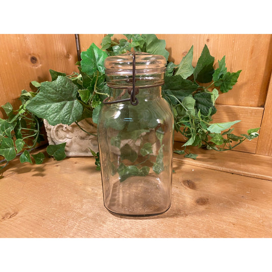 Antique Royal Trademark Quart Glass Jar | Smalley | Embossed Crown | Wire Bale Lid | Vintage Glass Mason Jar | Primitives | Farmhouse Decor