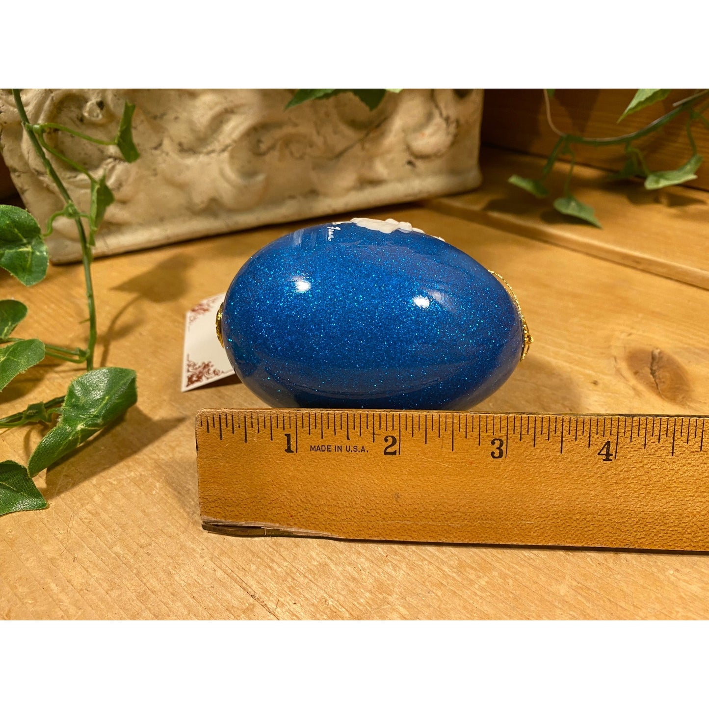 Vintage Handpainted Real Eggshell Ornament | Victorian Ice Skaters | Eggsquisite Egg | Blue Christmas Egg | Painted Egg Signed by Artist