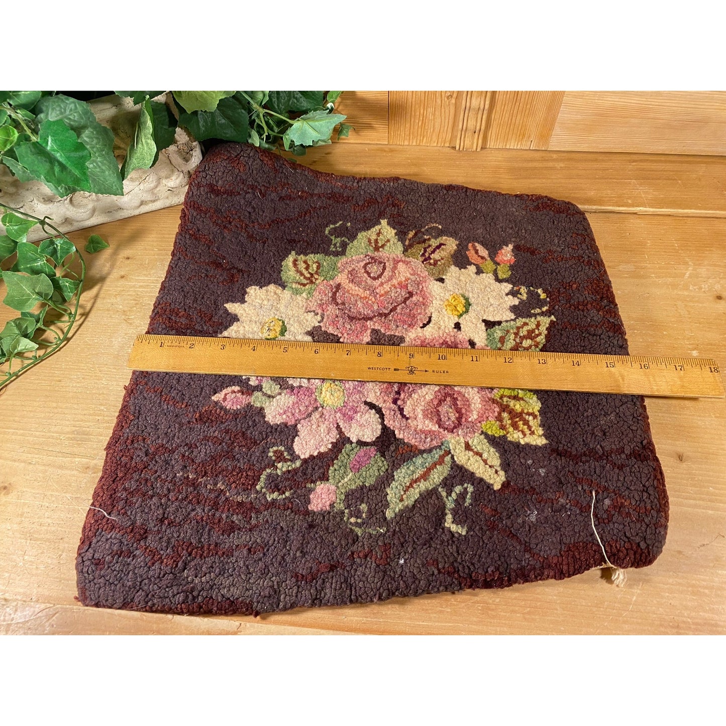 Vintage Floral Needlepoint Chair Seat Cover | Handmade Textile Art Panel | Dark Floral Needlepoint | Cottagecore Decor | Victorian Decor