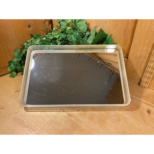 Vintage Mirrored Dresser Tray with Plastic Rim | Rectangular Mirror Glass Vanity Tray | Midcentury Modern Dresser Decor | Vanity Decor