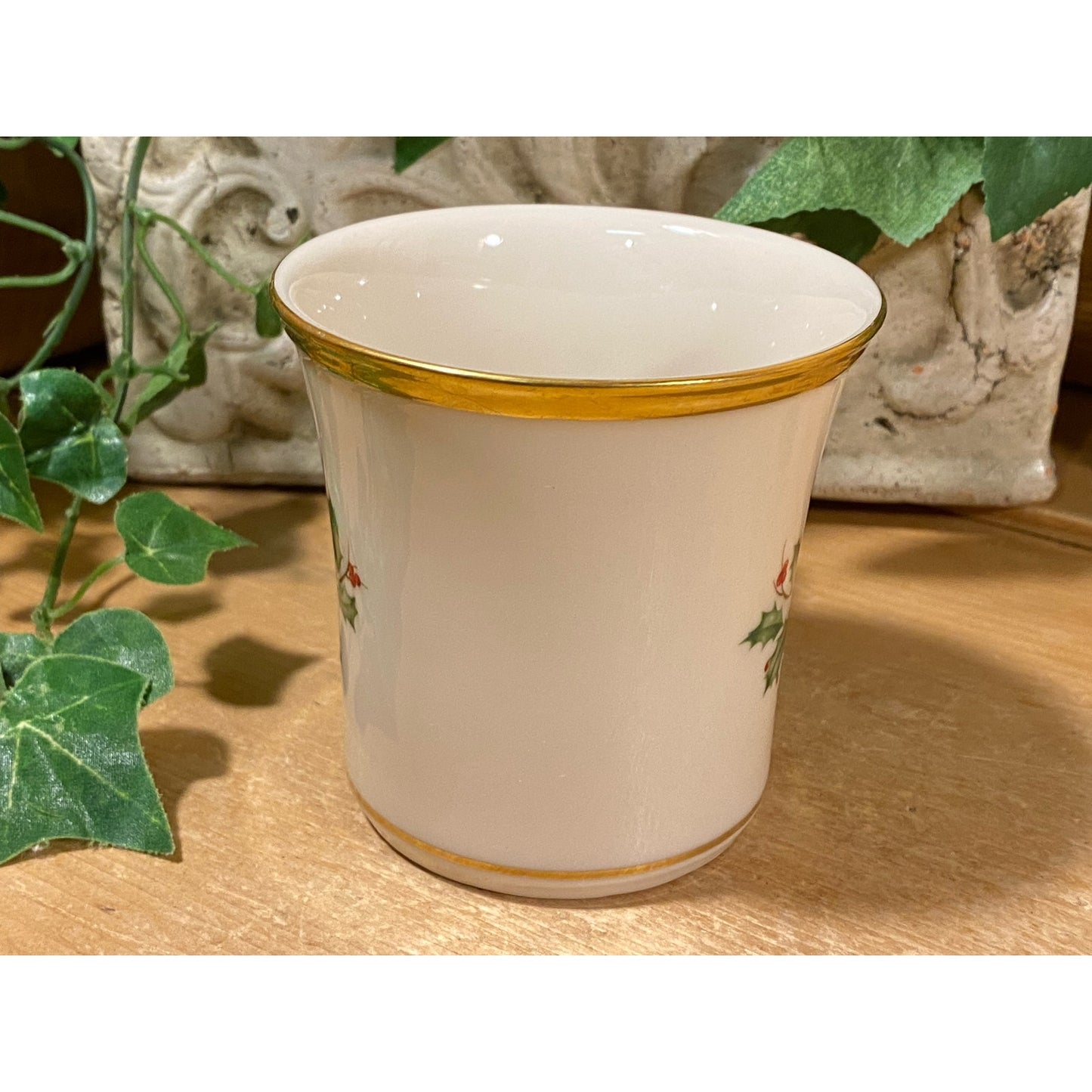 Vintage Lennox White China Coffee Cup | Holly Leaves + Berries, Gold Trim | Christmas | Holiday Dimension Collection | Tea Cup | Coffee Mug