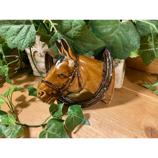 Vintage Ceramic Horse Wall Pocket | Equestrian Wall Decor | Pocket Planter | Farmhouse Room Decor | Brown Horse Wall Planter | Horses | Mule