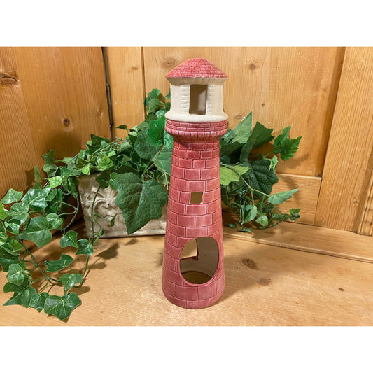 Vintage Ceramic Lighthouse Tea Light Candle Holder | Red and White Lighthouse Votive Candle Holder | Nautical Table Decor | Coastal Decor |