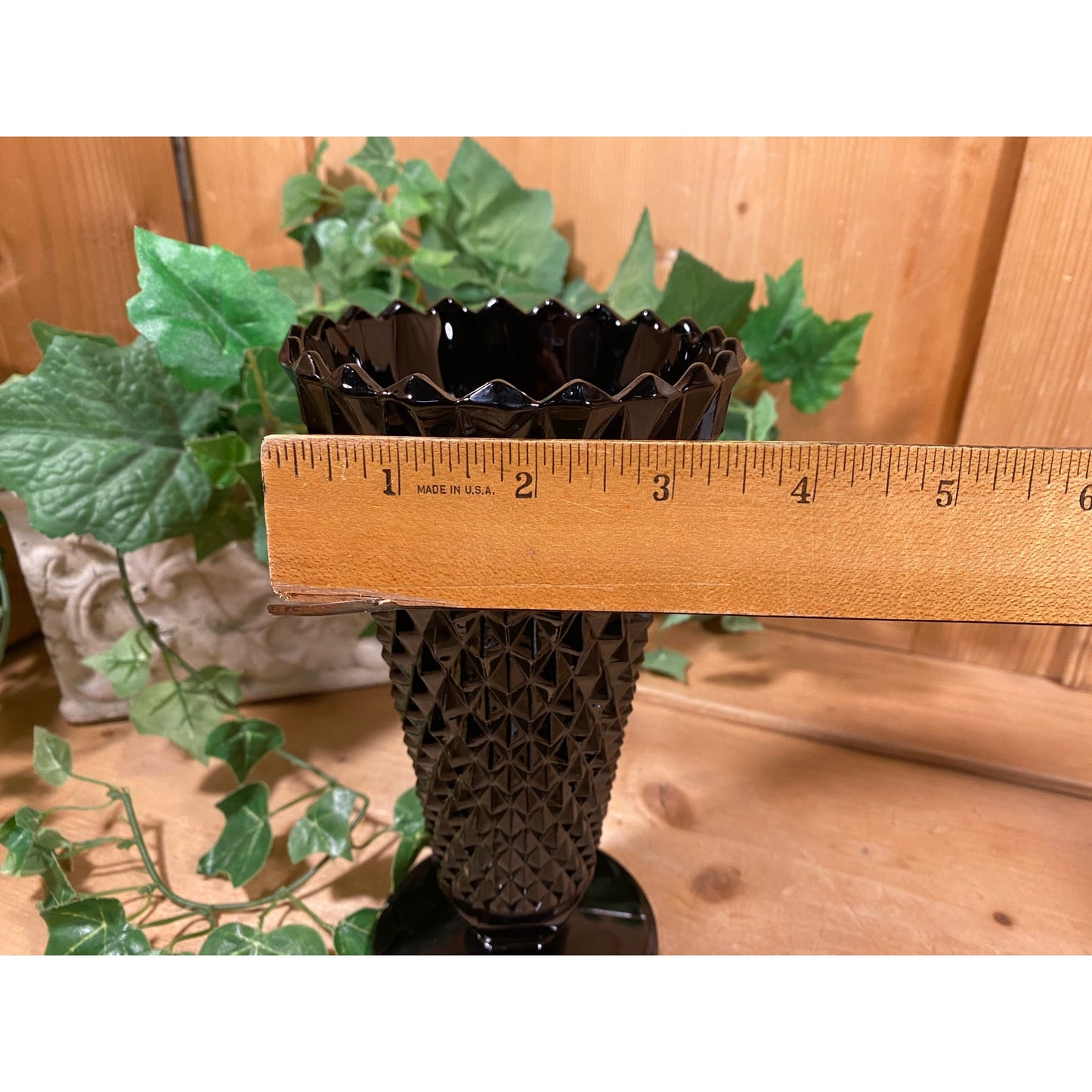 Vintage Black Amethyst Tiara Glass Flower Vase |  Indiana Glass | Diamond Point Black Glass Vase | Midcentury Modern Table Decor | Academia