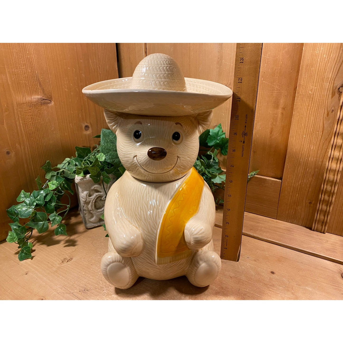 Vintage Poncho the Teddy Bear Cookie Jar | Metlox | Teddy Bear In Sombrero | Poppy Trail | Ceramic Cookie Jar | Cottagecore Kitchen Decor