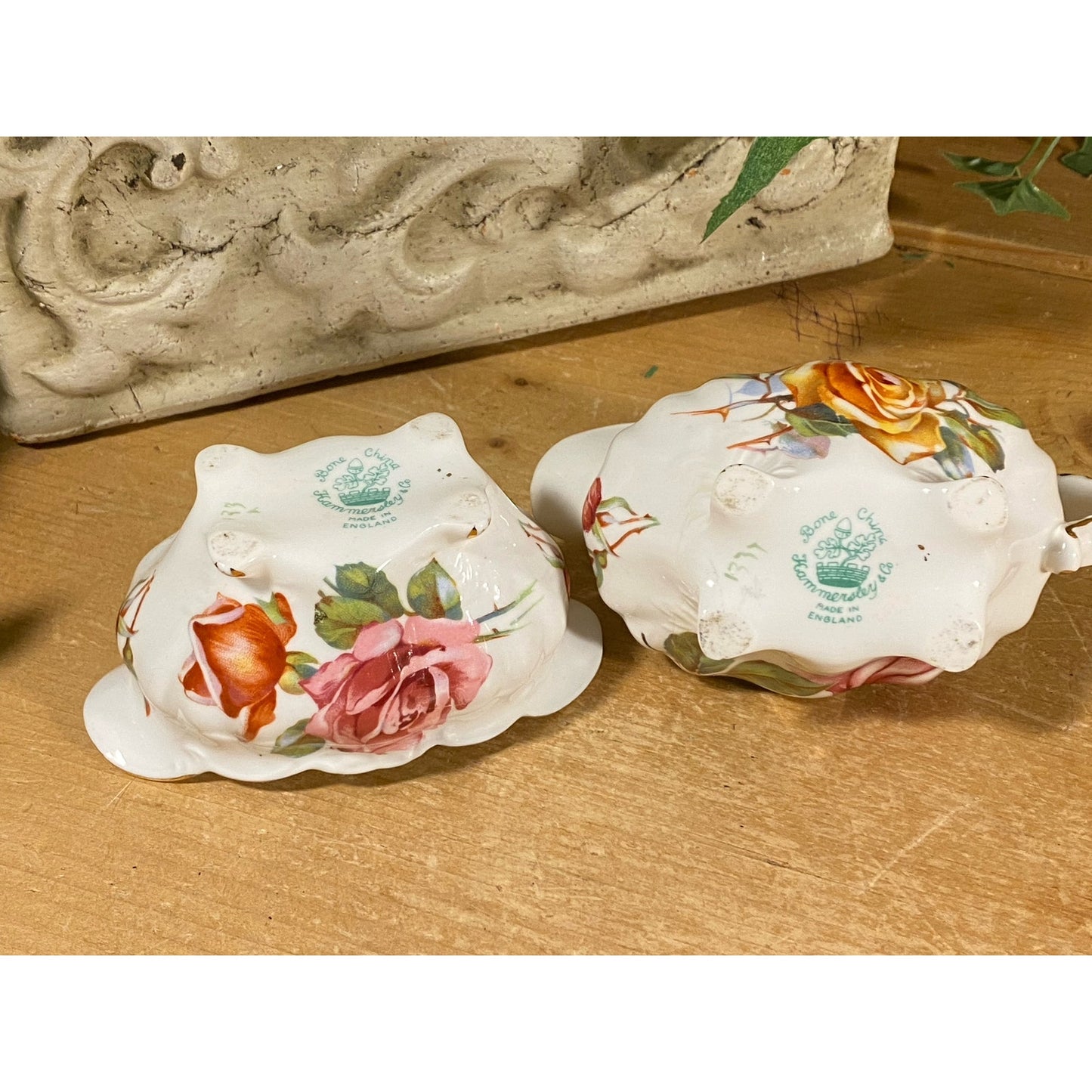 Vintage Bone China Sugar Bowl and Creamer - Set of 2 | Hammersley | Made In England | Yellow and Pink Floral | Shabby Chic | Sugar and Cream