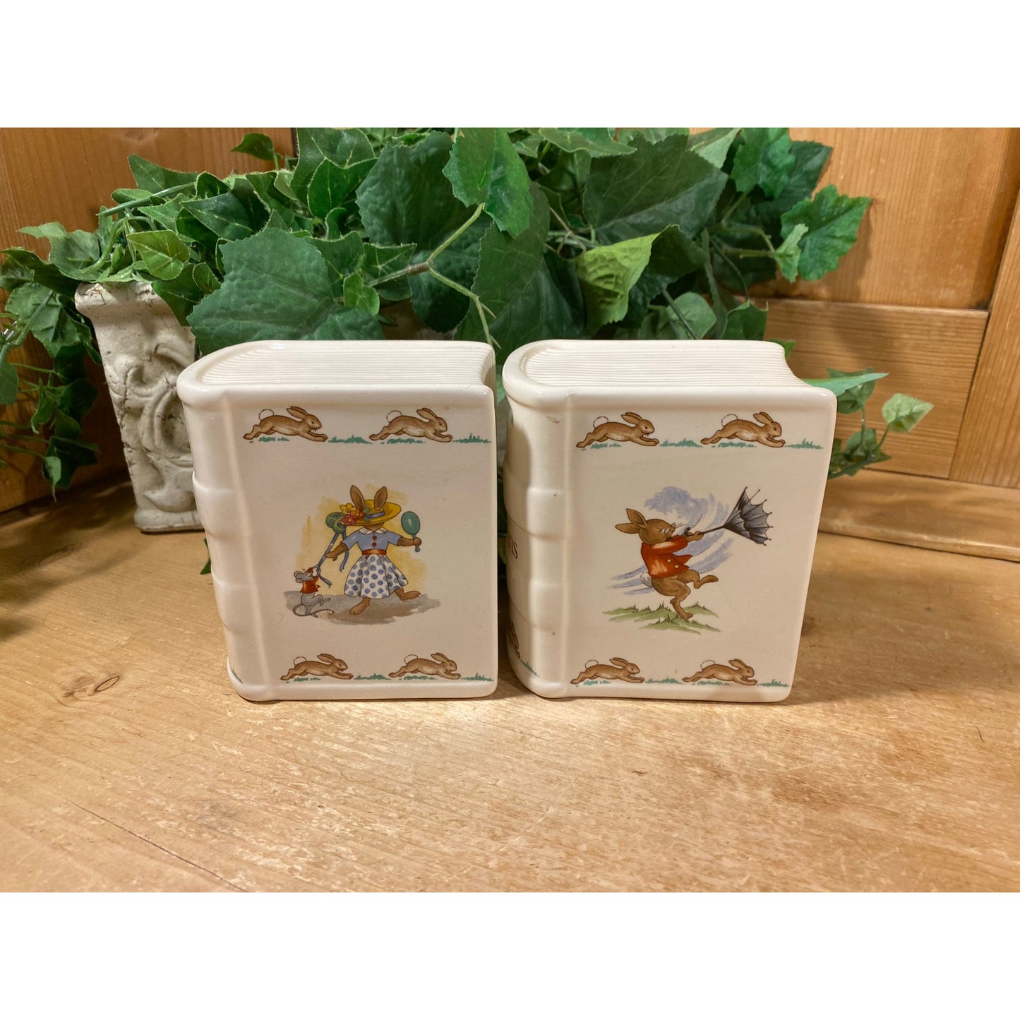 Vintage Royal Doulton Bunnykins Porcelain Book Coin Banks - Set of 2 | Peter Rabbit | Mama In Bonnet | England | Cottagecore | Nursery Decor