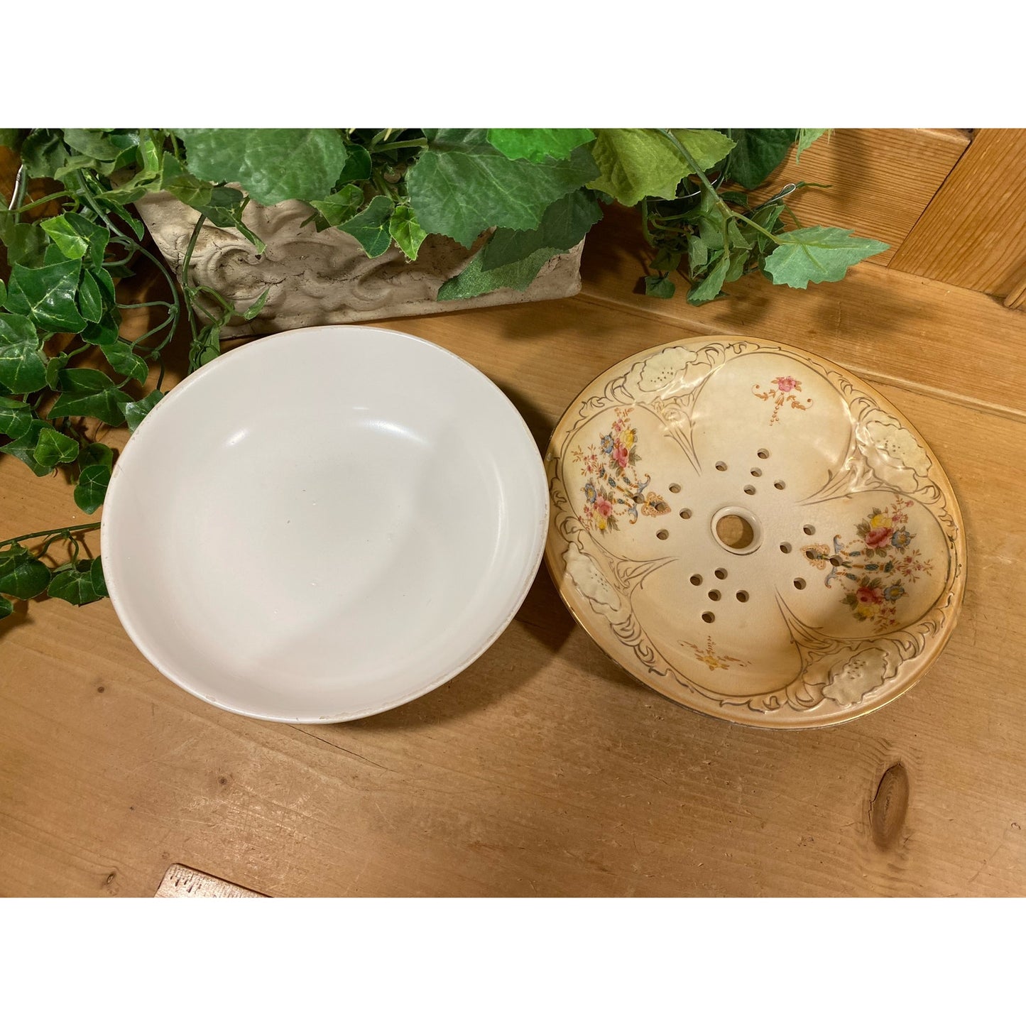 Vintage Porcelain Strainer and Bowl - 2 pc. Set | Crown Devan Fielding | Made In England | Stoke On Trent | Victorian Decor | Shabby Chic