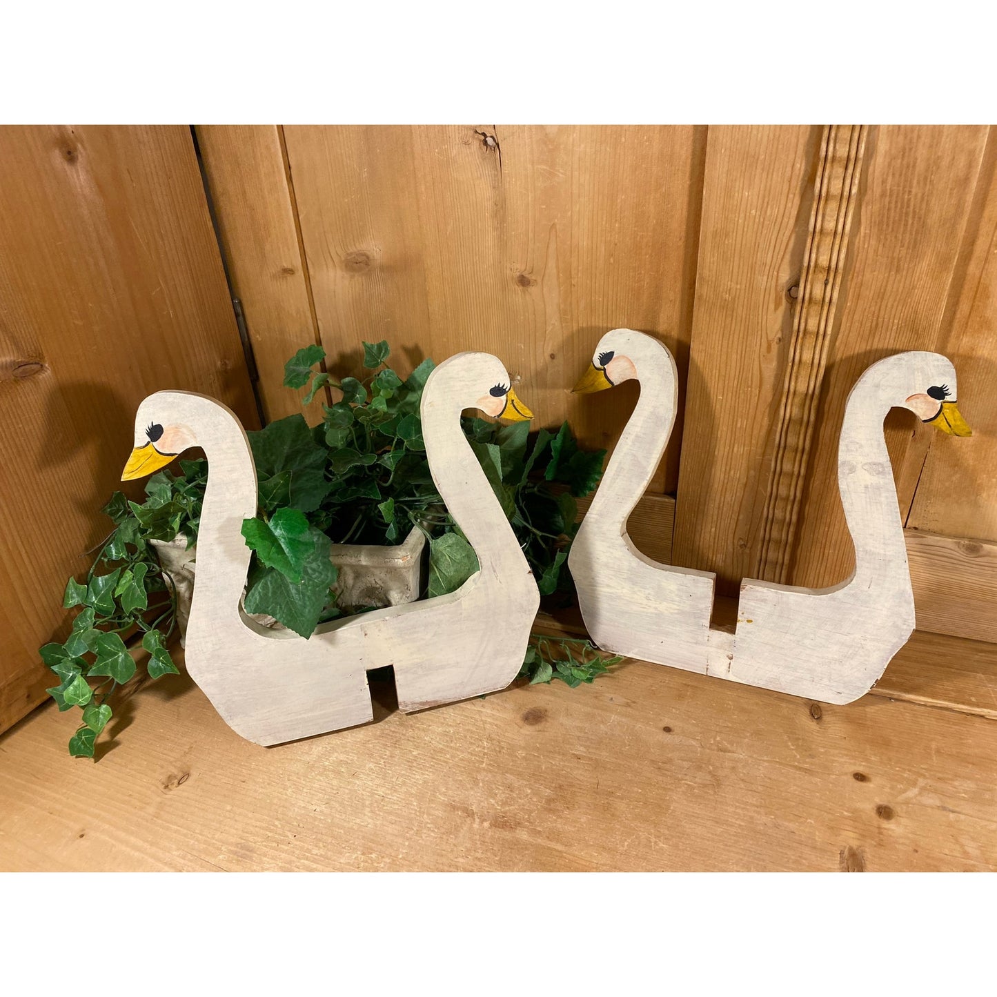 Vintage Handcrafted Wooden Swan Plant Stand | Swans | Painted Handmade Swan Plant Stand | Shabby Chic Table Decor | Swan Decor | Spring