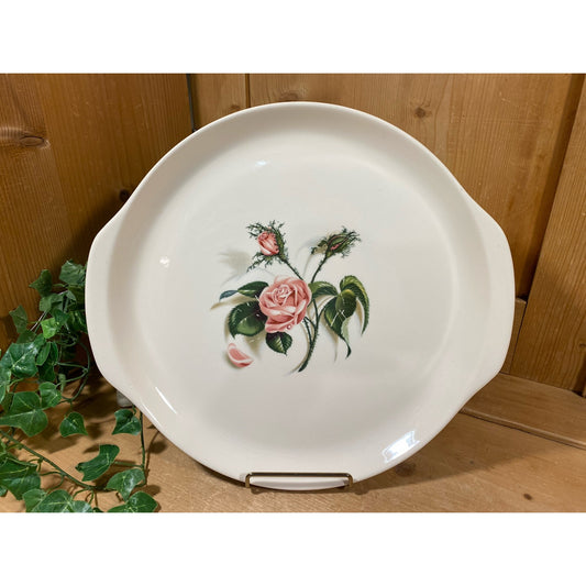 Vintage 1950s Moss Rose Platter | Ballerina | Universal Potteries | Shabby Chic Kitchen Decor | White Oven Proof Platter with Pink Roses