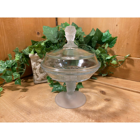 Vintage Glass Pedestal Compote Dish with Cover | Three Faces by Duncan Miller | Victorian Table Decor | Clear/Frosted Glass Candy Dish