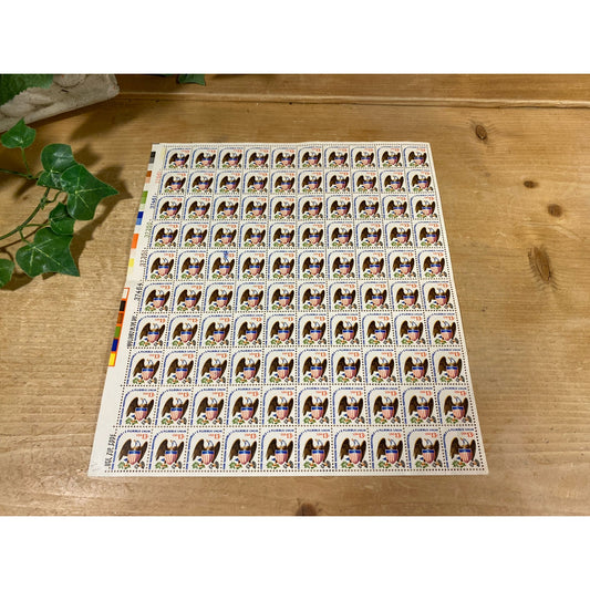 Vintage Sheet of Eagle and Shield 13 Cent Stamps | 100 Stamps | Pane of Stamps with Eagle | Academia | US Stamps | USA | Patriotic Decor