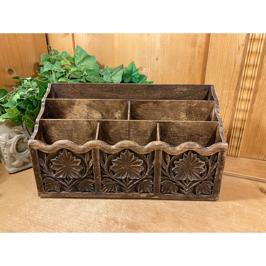 Vintage Scalloped Faux Wood Desktop Organizer | Lerner | Letter, Mail, Folder, Paper Sorter | 1970s Office Decor | Brown | Academia Decor