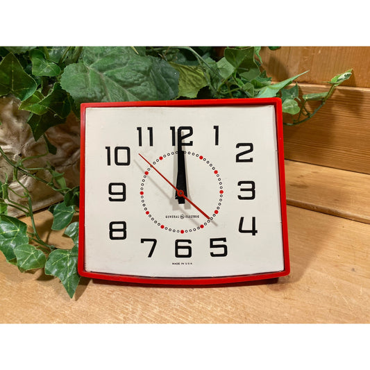 Vintage General Electric Red Plastic Wall Clock | 2H110 | Midcentury Modern Wall Decor |  GE Electric Clock | Red and White Kitchen Decor