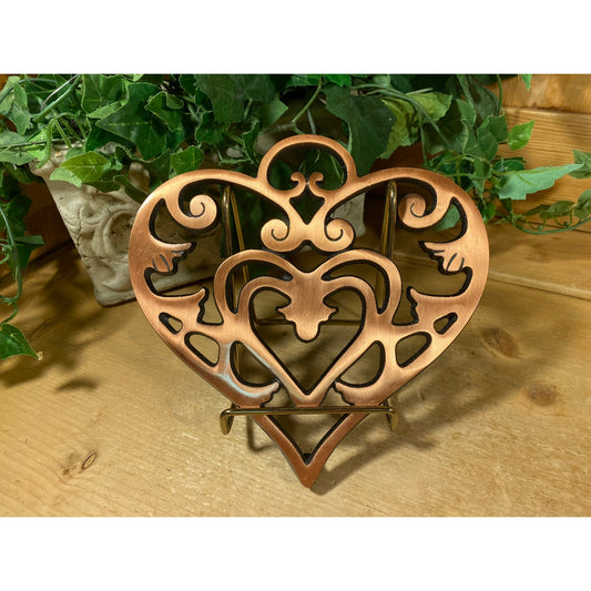 Vintage Cast Iron Copper Heart Trivet | Pampered Chef | 2006 | Round-Up From the Heart | Coppertone Metal Heart Trivet | Farmhouse Kitchen