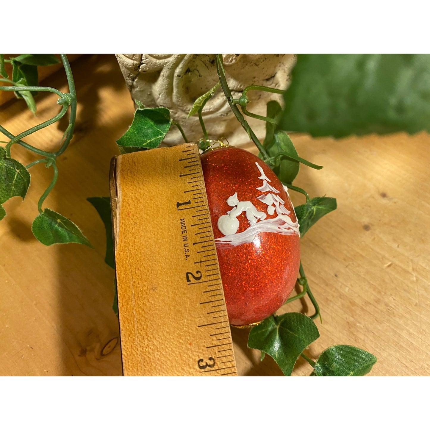 Vintage Handpainted Real Eggshell Ornament | Victorian Family In Snow | Eggsquisite Egg | Red Christmas Egg | Painted Egg Signed by Artist