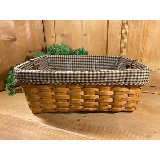 Vintage Longaberger with Ruffled Blue Plaid Lining and Plastic Liner | Longaberger Wooden Basket | Cottagecore Decor | Farmhouse Shelf Decor