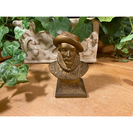 Vintage Raleigh Cigarettes Store Counter Display | Tobacciana Advertising Paperweight | Shakesperian Man Metal Bust | Academia Shelf Decor