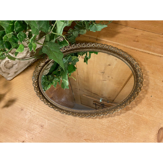 Vintage Oval Mirror Dresser Tray with Ornate Metal Trim | Victorian Mirrored Dresser Tray | Shabby Chic Vanity Tray | Bedroom Dresser Decor