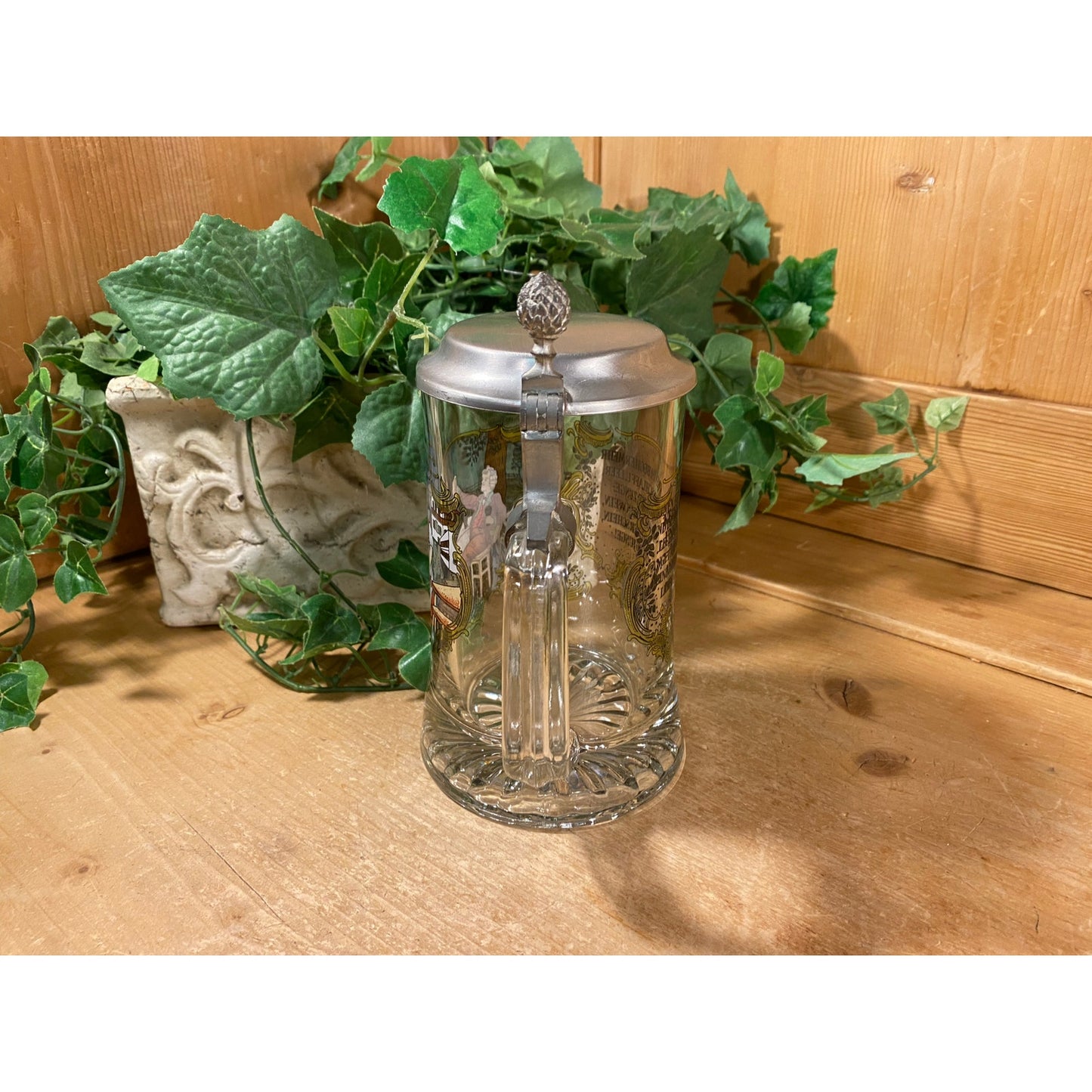 Vintage BMF Glass Beer Stein | Berndorf Metallwaren Fabrik | Glass Beer Mug with Pewter Lid and Handle | Academia | Traditional German Stein