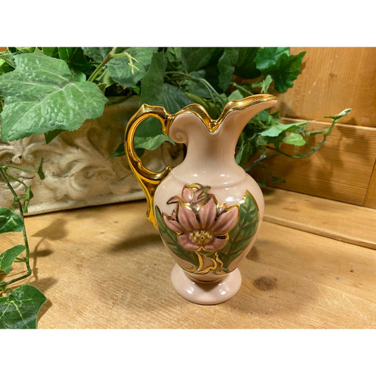 Vintage Hull Art Pottery "New Magnolia" Vase | Hand-Painted Floral Vase with Glossy Finish and Gold Trim | Midcentury Modern Shelf Decor