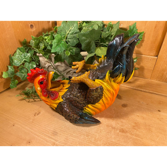 Vintage Colorful Rooster Wine Bottle Holder | Resin Rooster Figure, Laying On Back | Farmhouse Decor | Chickens | Unique Wine Bottle Holder