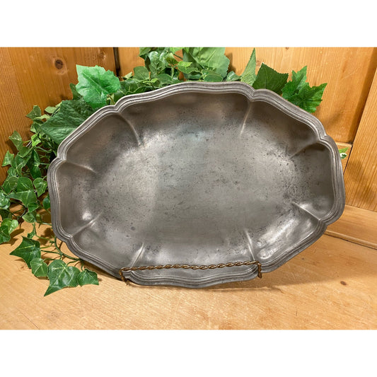 Vintage Oval Pewter Serving Tray | Fancy Metal Serving Platter | Metal Butler Tray | Academia Table Decor | Cottagecore Kitchen Decor