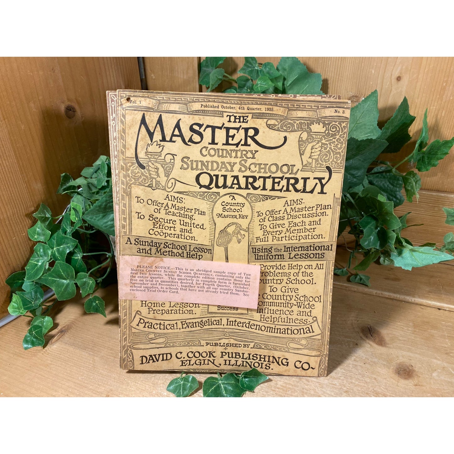 Antique Sunday School Paper Bulletin | October 1925 | The Master Country Sunday School Quarterly | Sunday School Papers | Vintage Ephemera