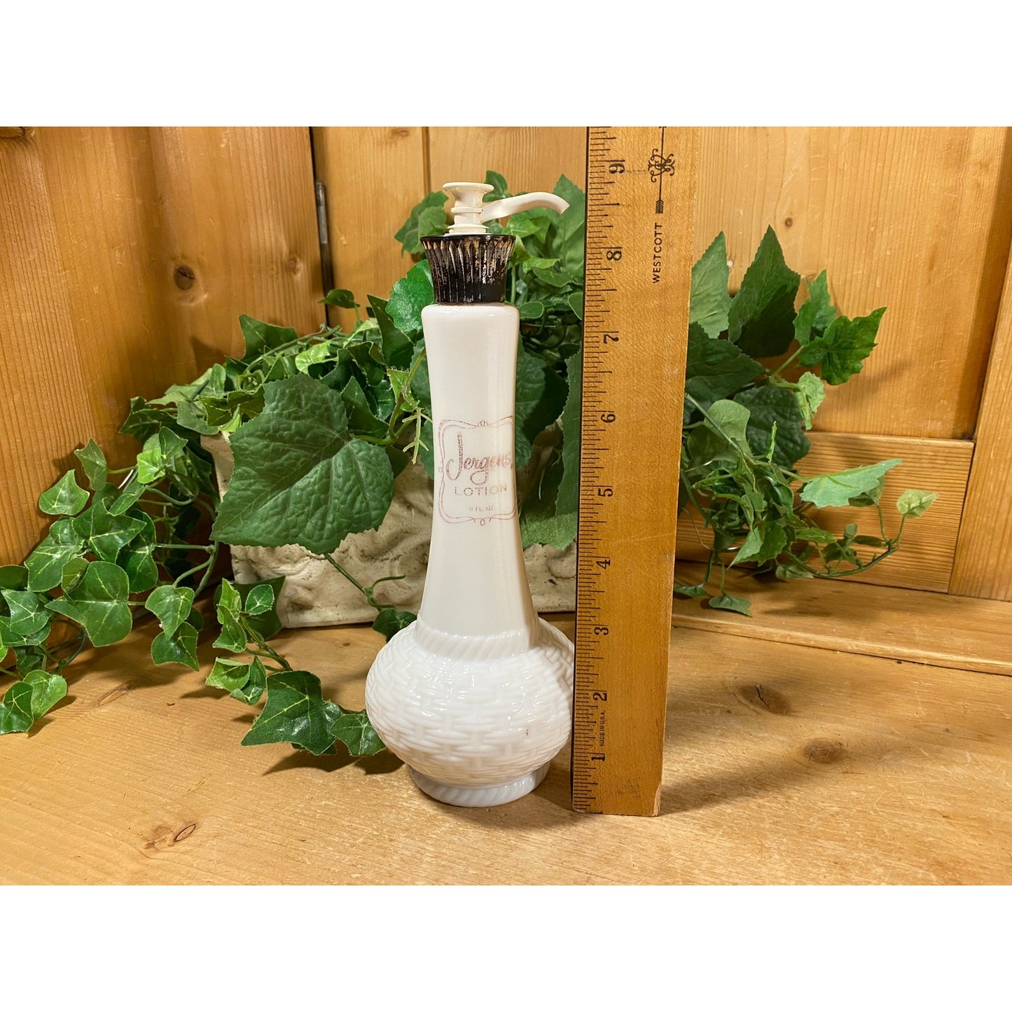 Vintage White Hobnail Glass Jergens Lotion Bottle with Pump | Midcentury Modern Bathroom Decor | White Genie-Style Bottle | Vanity Decor