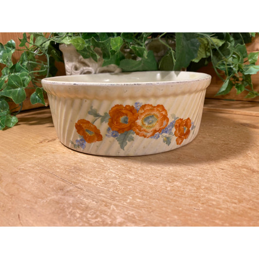 Vintage Orange Poppy Casserole Dish | Hall's Superior Quality Kitchenware | Hall | 505 | Midcentury Modern Kitchen Decor | White and Orange