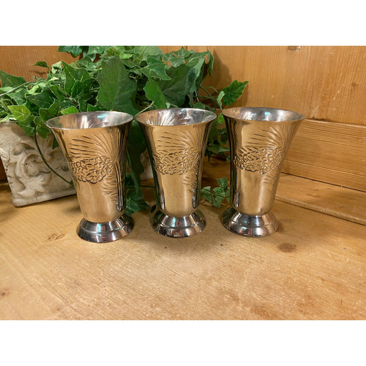 Vintage Silver Flower Vases with Embossed Pinecones - Set of 3 | Hallmark Flowers | Forestcore | Farmhouse Decor | Christmas Table Decor