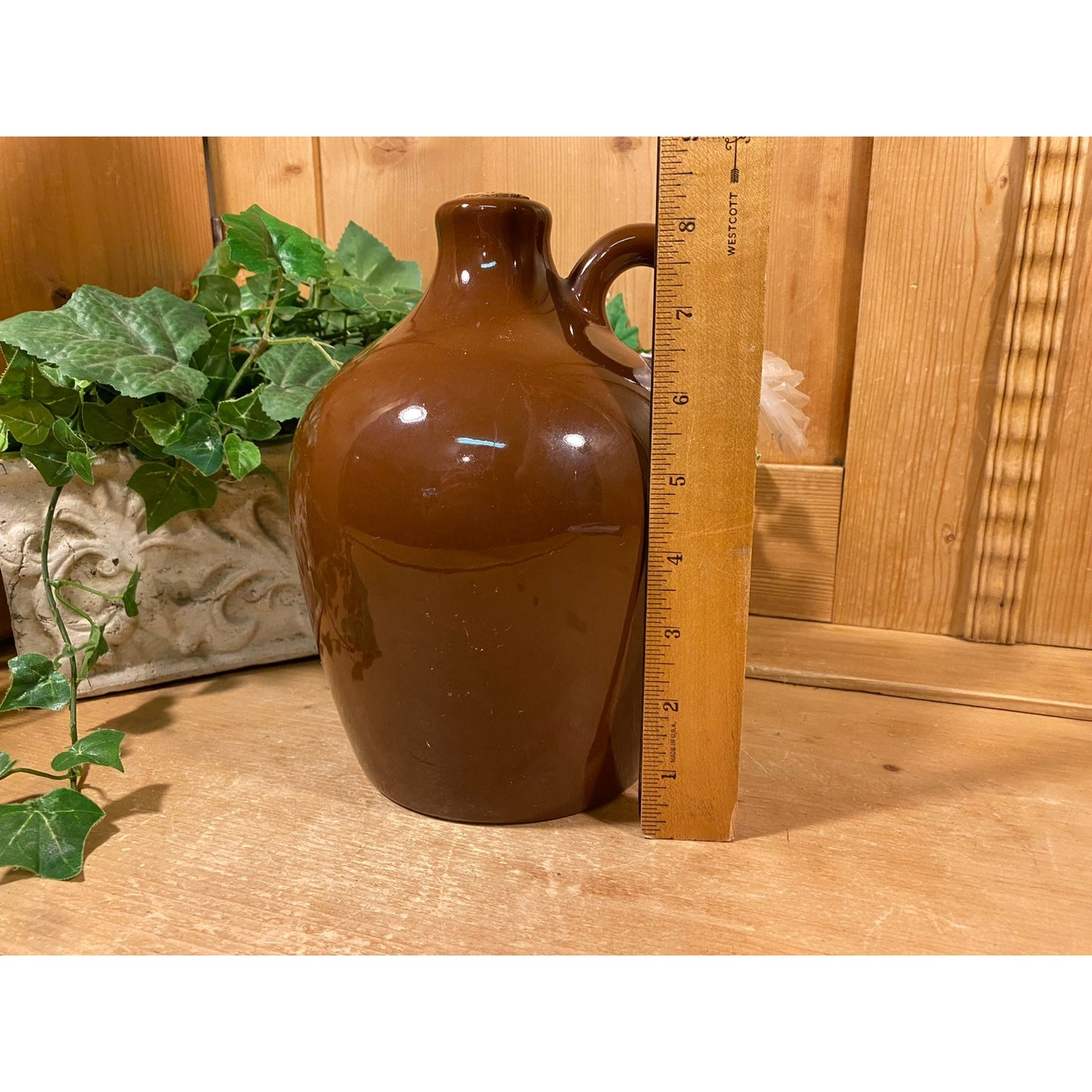 Vintage Little Brown Jug Music Box Decanter | Musical Brown Ceramic Jug Whiskey Decanter | Midcentury Modern Bar Decor | Novelty Decanter