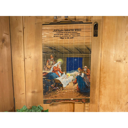 Vintage Advertising for Radiators | Christmas Bamboo Wall Hanging | R.N. Taylor Radiator Works | Mary and Joseph | Vintage Sales Ad